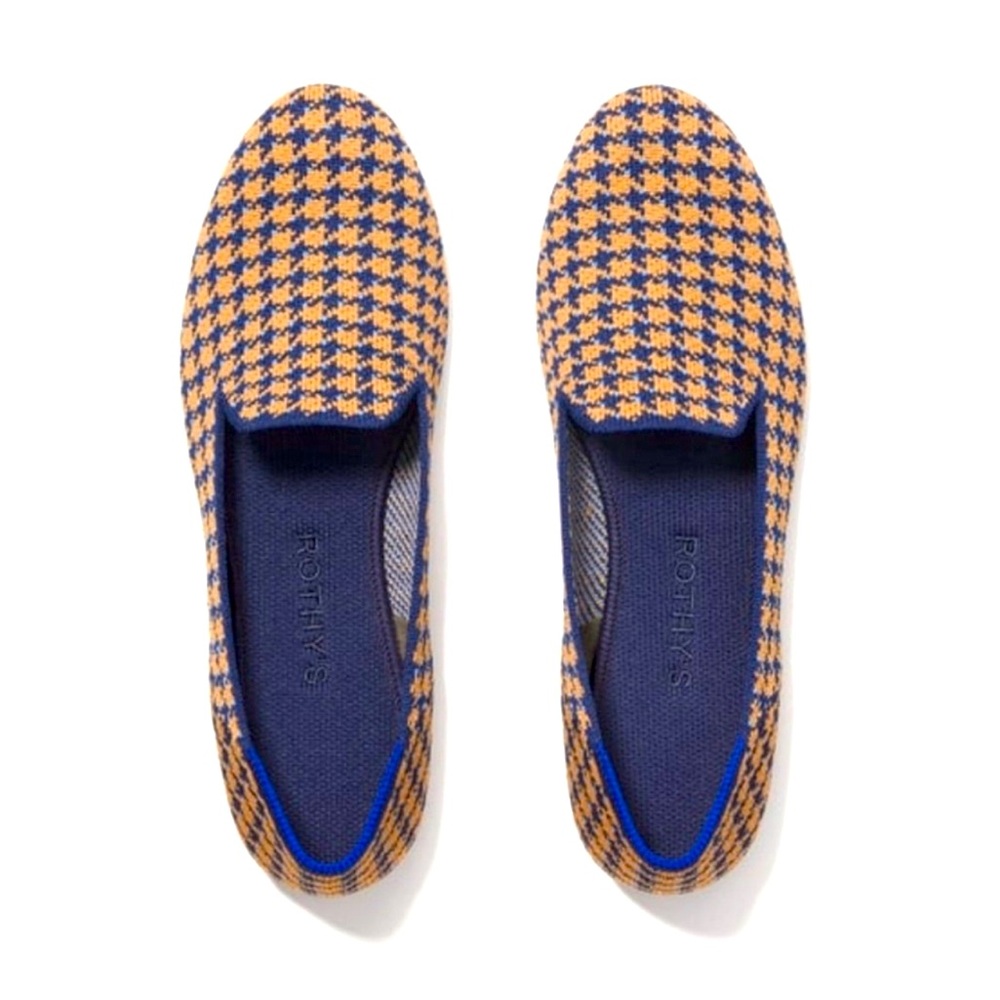 Rothy’s Sapphire and Camel Houndstooth Loafer Size 8.5 Like New